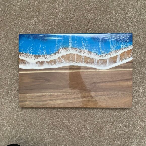 Wood Cutting Board Ocean Beach Resin Design NEW Hosting Kitchen Charcuterie - Picture 10 of 10